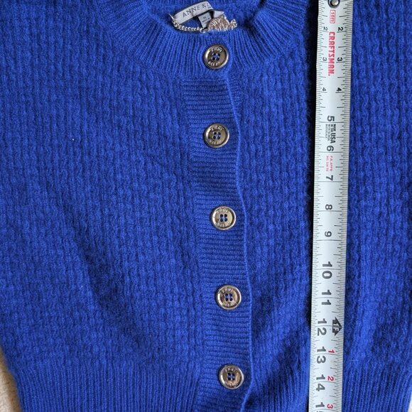 Anne Klein 100% Cashmere Royal Blue Silver Button-Up Cardigan - see measurements - Picture 9 of 10